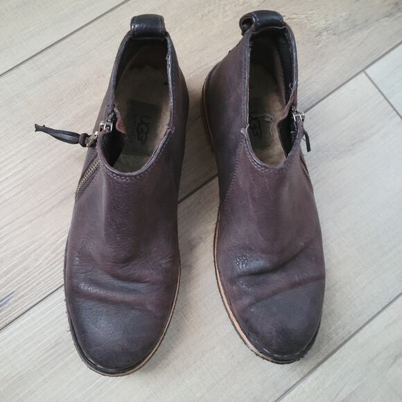 UGG Clementine Brown Leather Shearling Lined Ankle Boots Women Sz 6 1008703 - Picture 15 of 16